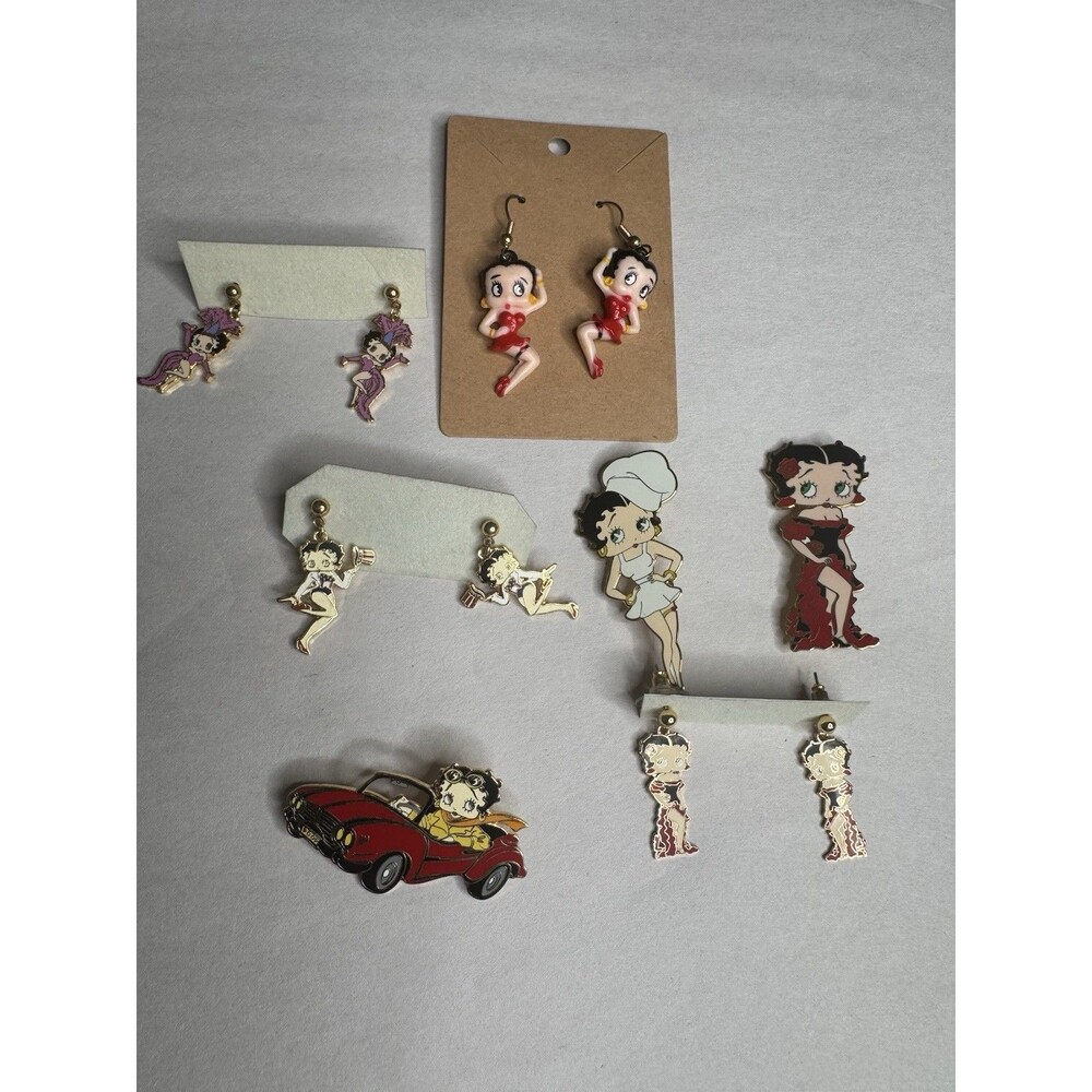 VTG 90’s KFS Betty Boop Earrings Pin Brooch Bundle